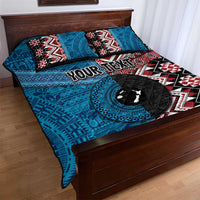 Personalised Aotearoa and Fiji Together Quilt Bed Set Melanesian Warrior and Koru - Taniko with Hibiscus Tapa Pattern