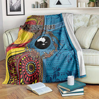 Personalised Australia and Fiji Together Blanket Tribal Palm Tree with Tapa and Aboriginal Animals Half Style