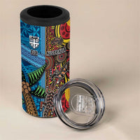Personalised Australia and Fiji Together 4 in 1 Can Cooler Tumbler Tribal Palm Tree with Tapa and Aboriginal Animals Half Style