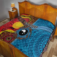 Personalised Australia and Fiji Together Quilt Tribal Palm Tree with Tapa and Aboriginal Animals Half Style LT03 - Polynesian Pride