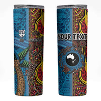 Personalised Australia and Fiji Together Skinny Tumbler Tribal Palm Tree with Tapa and Aboriginal Animals Half Style