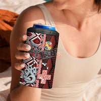 Personalised Aotearoa and Tonga Together 4 in 1 Can Cooler Tumbler Manaia and Tongan Tribal Cross - Taniko and Ngatu Art Tattoo