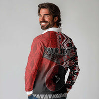 Personalised Aotearoa and Tonga Together Long Sleeve Polo Shirt Manaia and Tongan Tribal Cross - Taniko and Ngatu Art Tattoo