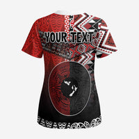 Personalised Aotearoa and Tonga Together Scrub Top Manaia and Tongan Tribal Cross - Taniko and Ngatu Art Tattoo - Polynesian Pride