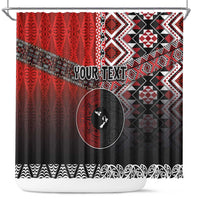 Personalised Aotearoa and Tonga Together Shower Curtain Manaia and Tongan Tribal Cross - Taniko and Ngatu Art Tattoo