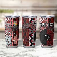 Personalised Aotearoa and Tonga Together Tumbler Cup Manaia and Tongan Tribal Cross - Taniko and Ngatu Art Tattoo