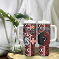 Personalised Aotearoa and Tonga Together Tumbler With Handle Manaia and Tongan Tribal Cross - Taniko and Ngatu Art Tattoo