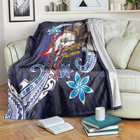 American Samoa Flag Day Blanket Bald Eagle with Uatogi and Fue - Polynesian and Floral Tribal Tattoo