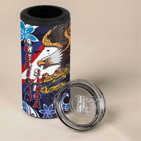 American Samoa Flag Day 4 in 1 Can Cooler Tumbler Bald Eagle with Uatogi and Fue - Polynesian and Floral Tribal Tattoo