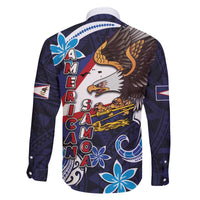 American Samoa Flag Day Family Matching Off The Shoulder Long Sleeve Dress and Hawaiian Shirt Bald Eagle with Uatogi and Fue - Polynesian and Floral Tribal Tattoo