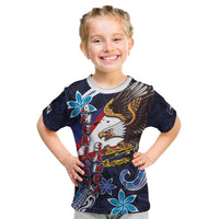 American Samoa Flag Day Kid T Shirt Bald Eagle with Uatogi and Fue - Polynesian and Floral Tribal Tattoo