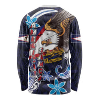 American Samoa Flag Day Long Sleeve Shirt Bald Eagle with Uatogi and Fue - Polynesian and Floral Tribal Tattoo
