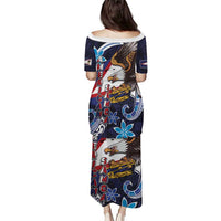 American Samoa Flag Day Puletasi Bald Eagle with Uatogi and Fue - Polynesian and Floral Tribal Tattoo