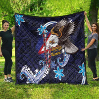 American Samoa Flag Day Quilt Bald Eagle with Uatogi and Fue - Polynesian and Floral Tribal Tattoo