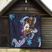 American Samoa Flag Day Quilt Bald Eagle with Uatogi and Fue - Polynesian and Floral Tribal Tattoo