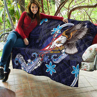 American Samoa Flag Day Quilt Bald Eagle with Uatogi and Fue - Polynesian and Floral Tribal Tattoo