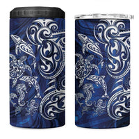 New Zealand Connecting with Seas 4 in 1 Can Cooler Tumbler Maori Tribal and Sea Animals Tattoo - White Glass Style