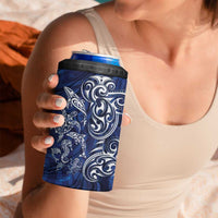 New Zealand Connecting with Seas 4 in 1 Can Cooler Tumbler Maori Tribal and Sea Animals Tattoo - White Glass Style