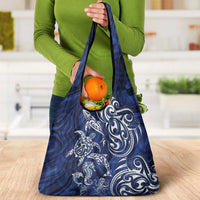 New Zealand Connecting with Seas Grocery Bag Maori Tribal and Sea Animals Tattoo - White Glass Style