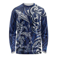 New Zealand Connecting with Seas Long Sleeve Shirt Maori Tribal and Sea Animals Tattoo - White Glass Style