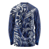 New Zealand Connecting with Seas Long Sleeve Shirt Maori Tribal and Sea Animals Tattoo - White Glass Style