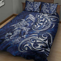 New Zealand Connecting with Seas Quilt Bed Set Maori Tribal and Sea Animals Tattoo - White Glass Style