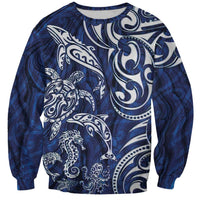 New Zealand Connecting with Seas Sweatshirt Maori Tribal and Sea Animals Tattoo - White Glass Style