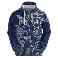 New Zealand Connecting with Seas Zip Hoodie Maori Tribal and Sea Animals Tattoo - White Glass Style