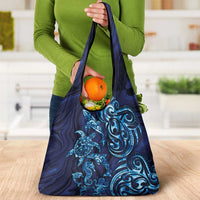 New Zealand Connecting with Seas Grocery Bag Maori Tribal and Sea Animals Tattoo - Sea Texture Glass Style