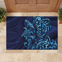 New Zealand Connecting with Seas Rubber Doormat Maori Tribal and Sea Animals Tattoo - Sea Texture Glass Style