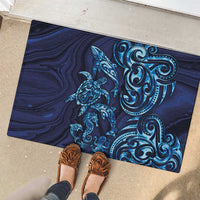 New Zealand Connecting with Seas Rubber Doormat Maori Tribal and Sea Animals Tattoo - Sea Texture Glass Style