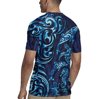 New Zealand Connecting with Seas Rugby Jersey Maori Tribal and Sea Animals Tattoo - Sea Texture Glass Style