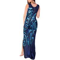 New Zealand Connecting with Seas Tank Maxi Dress Maori Tribal and Sea Animals Tattoo - Sea Texture Glass Style