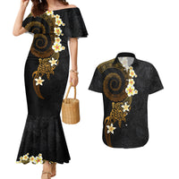 Polynesian Spiral Tribal Tattoo Couples Matching Mermaid Dress and Hawaiian Shirt Golden Color LT03 Yellow - Polynesian Pride