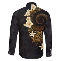 Polynesian Spiral Tribal Tattoo Family Matching Long Sleeve Bodycon Dress and Hawaiian Shirt Golden Color