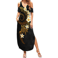 Polynesian Spiral Tribal Tattoo Summer Maxi Dress Golden Color LT03 Women Yellow - Polynesian Pride
