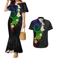 Polynesian Spiral Tribal Tattoo Couples Matching Mermaid Dress and Hawaiian Shirt Fanciful Color LT03 Black - Polynesian Pride