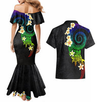 Polynesian Spiral Tribal Tattoo Couples Matching Mermaid Dress and Hawaiian Shirt Fanciful Color LT03 - Polynesian Pride