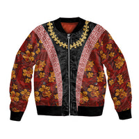 Hawaii Lei and Hibiscus Flowers Tribal Bomber Jacket Patchwork Abstract Vintage