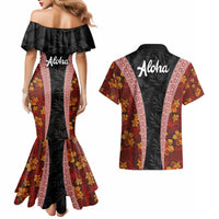 Hawaii Lei and Hibiscus Flowers Tribal Couples Matching Mermaid Dress and Hawaiian Shirt Patchwork Abstract Vintage LT03 - Polynesian Pride