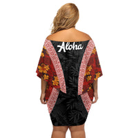 Hawaii Lei and Hibiscus Flowers Tribal Off Shoulder Short Dress Patchwork Abstract Vintage LT03 - Polynesian Pride