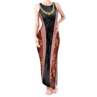 Hawaii Lei and Hibiscus Flowers Tribal Tank Maxi Dress Patchwork Abstract Vintage LT03 Women Red - Polynesian Pride