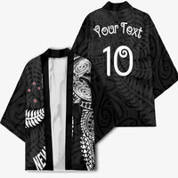 Aotearoa Volleyball Custom Kimono Silver Ferns and Maori Tribal Black