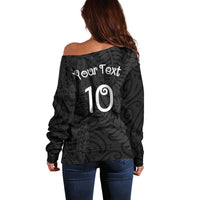 Aotearoa Volleyball Custom Off Shoulder Sweater Silver Ferns and Maori Tribal Black