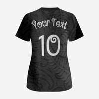 Aotearoa Volleyball Custom Scrub Top Silver Ferns and Maori Tribal Black LT03 - Polynesian Pride