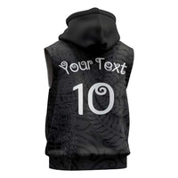 Aotearoa Volleyball Custom Sleeveless Zip Hoodie Silver Ferns and Maori Tribal Black