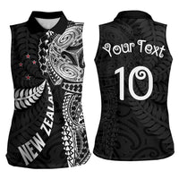 Aotearoa Volleyball Custom Women Sleeveless Polo Shirt Silver Ferns and Maori Tribal Black