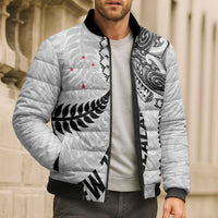 Aotearoa Volleyball Custom Bomber Puffer Jacket Silver Ferns and Maori Tribal White