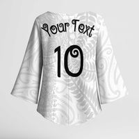 Aotearoa Volleyball Custom Kimono Sleeve Blouse Silver Ferns and Maori Tribal White