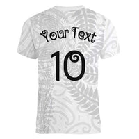 Aotearoa Volleyball Custom Women V-Neck T-Shirt Silver Ferns and Maori Tribal White